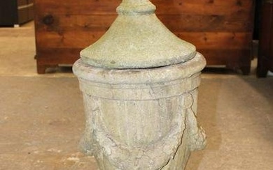 Vintage concrete garden urn with lid approx. 12" w x 12" d x 36" h