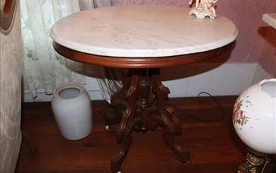Walnut Victorian oval marble top table