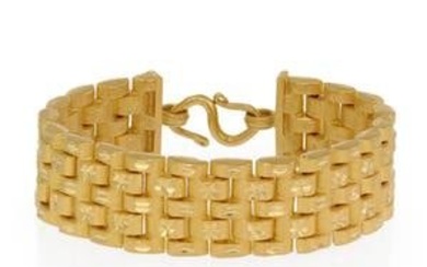 Wide 22k Gold Diamond Cut Design 5 Row Bar Link Bracelet 75.8gr LIQUIDATION