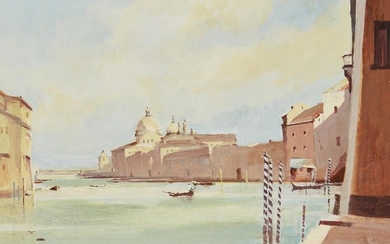 William Eyre, British 1891-1979- The Salute, Venice; oil on board, signed lower left 'W. Eyre', 46 x 61 cm (ARR)