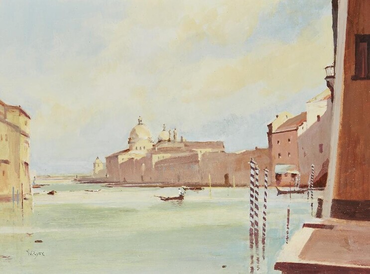 William Eyre, British 1891-1979- The Salute, Venice; oil on board, signed lower left 'W. Eyre', 46 x 61 cm (ARR)
