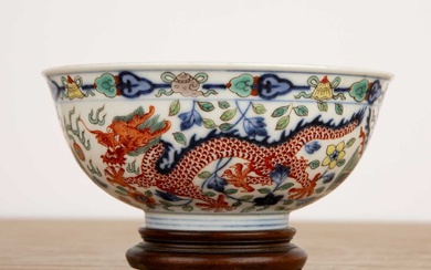 Wucai porcelain bowl Chinese painted in polychrome enamels with a...