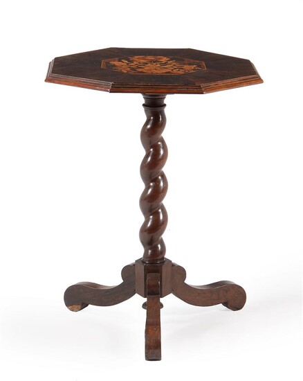 Y AN ANGLO-DUTCH ROSEWOOD, SNAKEWOOD AND MARQUETRY TRIPOD TABLE, CIRCA 1690 AND LATER