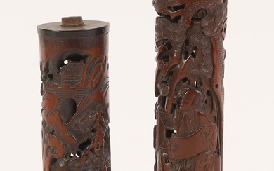 iGavel Auctions: Two Chinese Carved Bamboo Pomanders with Figures under Pine Grottos, Qing Dynasty ASH1