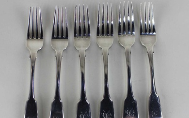 matched set of six early19th century silver fiddle pattern dessert forks