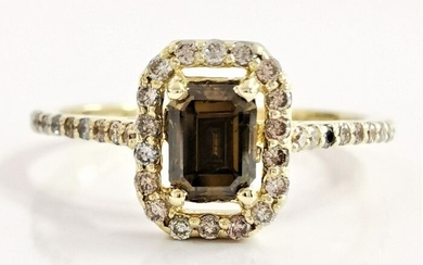 0.90 ct fancy deep greenish yellowish brown & pinkish brown diamonds designer ring - 14 kt. Yellow gold - Ring - 0.50 ct Diamond - Diamonds, AIG Certified - no reserve
