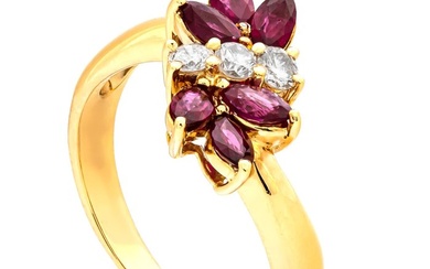 0.92 tcw Ruby Ring - 18 kt. Yellow gold - Ring - 0.74 ct Ruby - 0.18 ct Diamonds - No Reserve Price