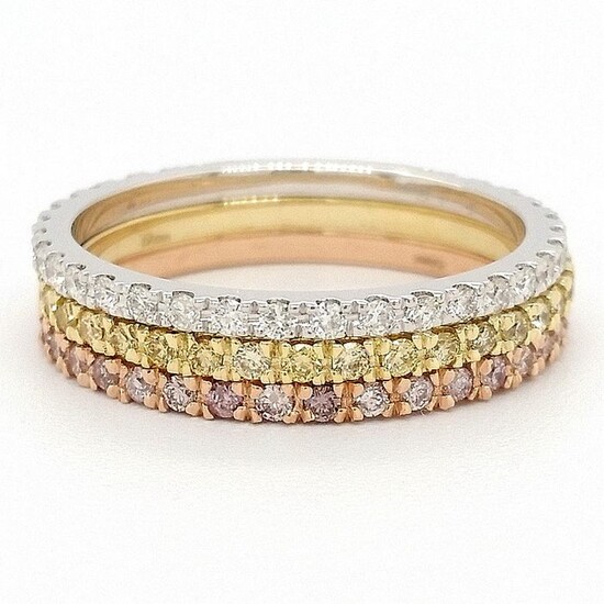 1.00ct Pink-Yellow-White Diamonds - 14 kt. Pink gold, White gold, Yellow gold - Ring - ***No Reserve Price***