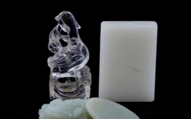 Chinese carved white jade and rock crystal tally pendant and figures (4pcs)