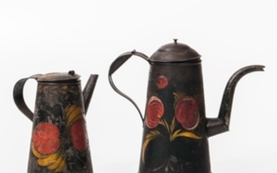Two Painted Tin Coffeepots