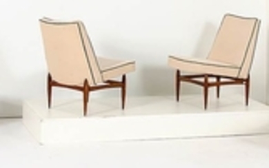GIOVANNI BENZO Four small armchairs in painted wood with upholstery...