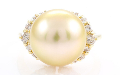 12.8mm Golden Pearl and Diamond Ring