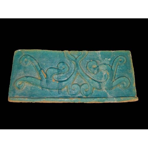 12th Century Kashan Polychrome Turquoise Tile 43.5CM LONG ...