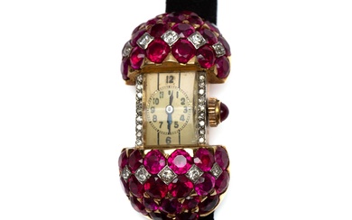 14 kt. Gouden met platina cocktail horloge, jaren '40
