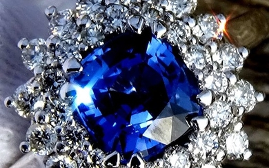 14 kt. White gold - Ring Sapphire - Ceylon AAA Blue - Diamonds - No Reserve