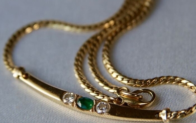 14 kt. Yellow gold - Necklace - 0.48 ct Emerald - Diamonds
