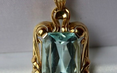 14 kt. Yellow gold - Pendant - 20.00 ct Aquamarine- Top Quality - extra large (48x25mm) - Handcrafted Germany