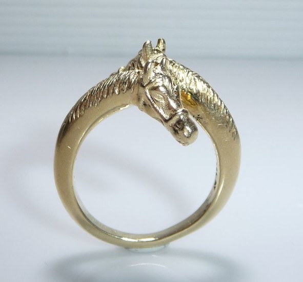 14 kt. Yellow gold - Ring, 2 horse heads - handmade