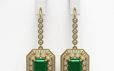 14.16 ctw Certified Emerald & Diamond Victorian Earrings 14K Yellow Gold