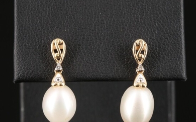 14K Pearl Earrings with Diamond Accents
