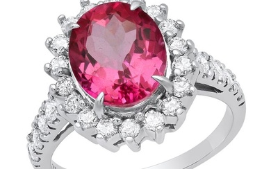 14K White Gold with 4.10ct Pink Topaz and 0.78ct Diamond Ladies Ring