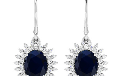 14KT White Gold 4.20ctw Blue Sapphire and Diamond Earrings