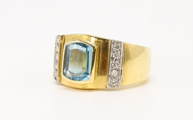 14KY Gold Blue Topaz and Diamond Ring