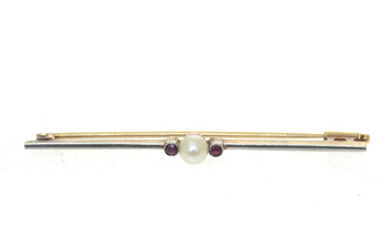 14k Gold, Pearl and Ruby Brooch.