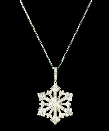 14k WG 0.75ctw Diamond Snowflake Pendant Necklace
