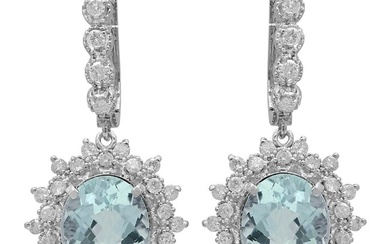 14k White Gold 6.41ct Aquamarine 1.58ct Diamond Earrings