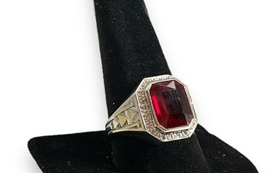14k White Gold Red Unisex Synthetic Ruby Ring