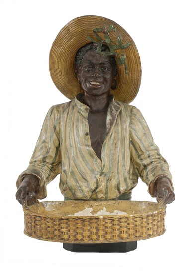 A terracotta and painted bust-length blackamoor figure