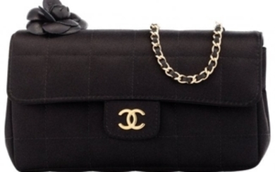 16027: Chanel Black Quilted Satin Small Shoulder Bag wi