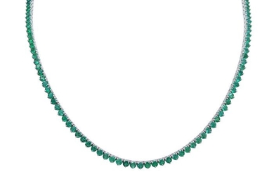 17.05 Carat Natural Emerald Necklace Riviera - 14 kt. White gold - Necklace