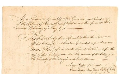 1771 Colonial Connecticut Treasury Chest Receipt