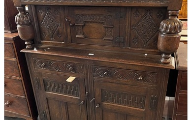 17th century style carved oak court cupboard/deuddarn. (B....