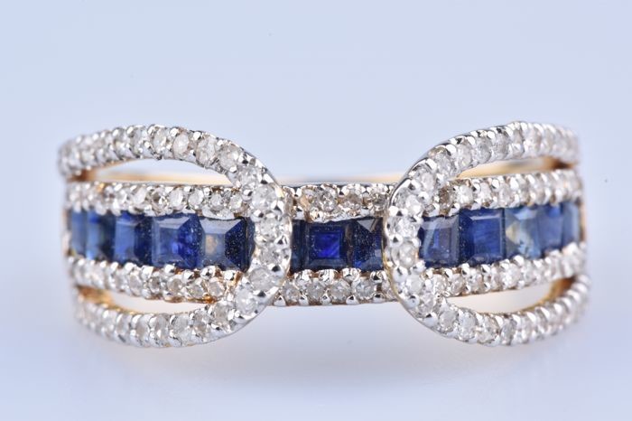 18 kt. Bicolour - Ring Sapphire - Diamond