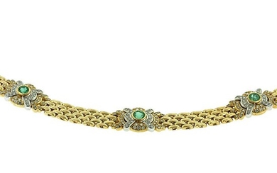 18 kt. Bicolour, White gold, Yellow gold - Bracelet Emerald - Diamonds