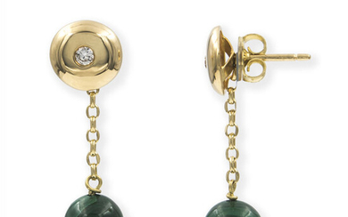 18 kt. Gold - Earrings - 0.15 ct Diamond - Malachite