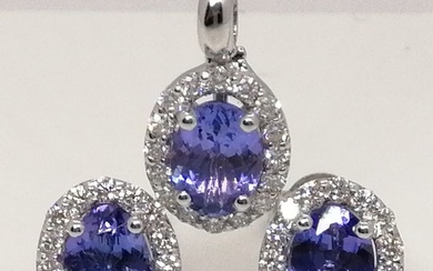 18 kt. Gold - Earrings, Necklace with pendant - 2.25 ct tanzanite - Diamonds