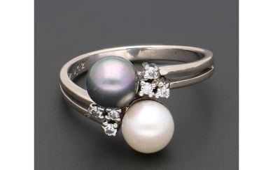 18 kt. White gold - Ring - 0.06 ct Diamond - Pearl
