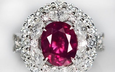 18 kt. White gold - Ring Ruby - Diamonds
