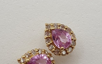 18 kt. Yellow gold - Earrings - 0.32 ct Sapphire - Diamonds