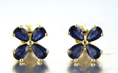 18 kt. Yellow gold - Earrings - 2.01 ct Sapphire