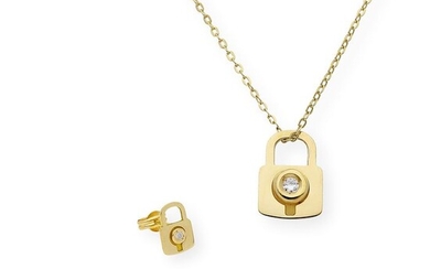 18 kt. Yellow gold - Earrings, Necklace with pendant, Set - 0.25 ct Diamonds