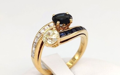 18 kt. Yellow gold - Ring - 1.10 ct Sapphires - Ct 1.10 Diamonds - Masterstones n 821PT289 - no reserve price