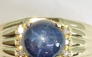 18 kt. Yellow gold - Ring - 3.60 ct Star Sapphire - Diamonds