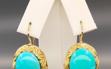 18 kt.Yellow gold - Earrings - 12.00 ct Turquoises