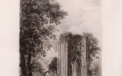 1882 Alfred Louis Brunet Debaines St. Mary's Abbey, York etching signed