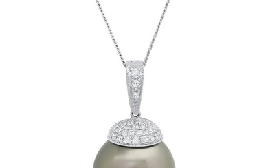 18K White Gold Setting with 15MM Tahitian Pearl and 0.22ct Diamond Pendant